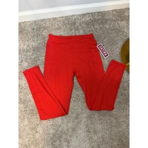SATINA High Waist Red Workout Leggings with Pockets